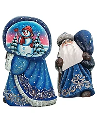 G.DeBrekht Woodcarved and Hand Painted Santa Snow Day Yuletide with Bag Figurine