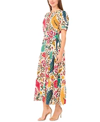 Msk Women's Floral Button-Front Maxi Dress with Self-Tie Belt