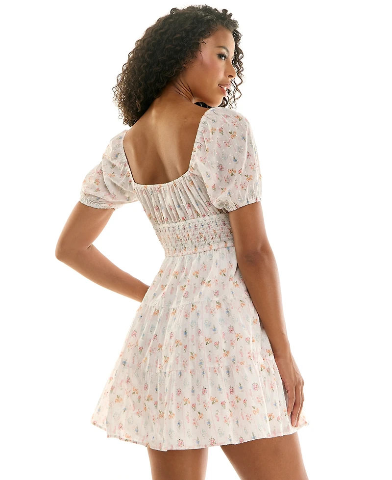 Kingston Grey Juniors' Sweetheart-Neck Puff-Sleeve Mini Dress