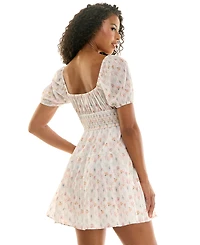 Kingston Grey Juniors' Sweetheart-Neck Puff-Sleeve Mini Dress