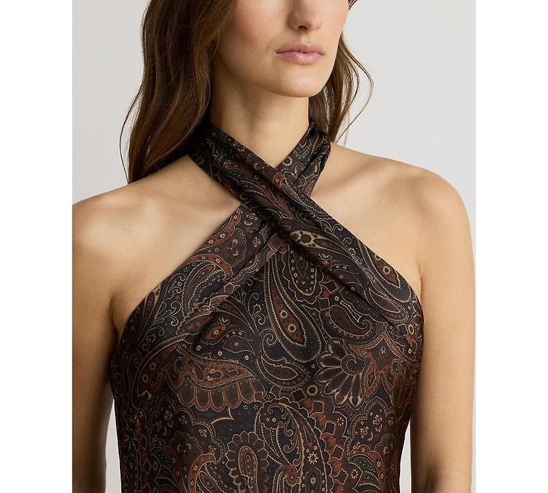 Lauren Ralph Women's Paisley Tie-Neck Halter Cocktail Dress