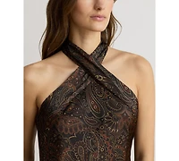 Lauren Ralph Women's Paisley Tie-Neck Halter Cocktail Dress
