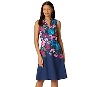 Adrianna Papell Women's Border Floral Collar Midi Dress