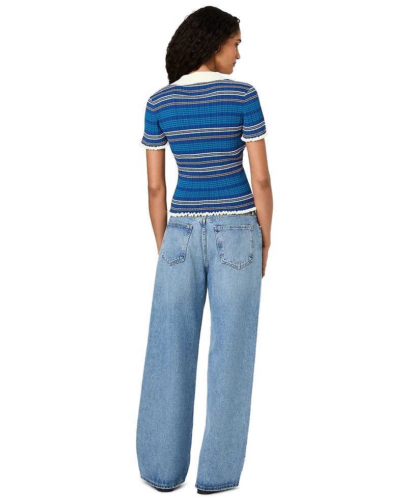 French Connection Women's Crinkle Knit Multi Strip Top