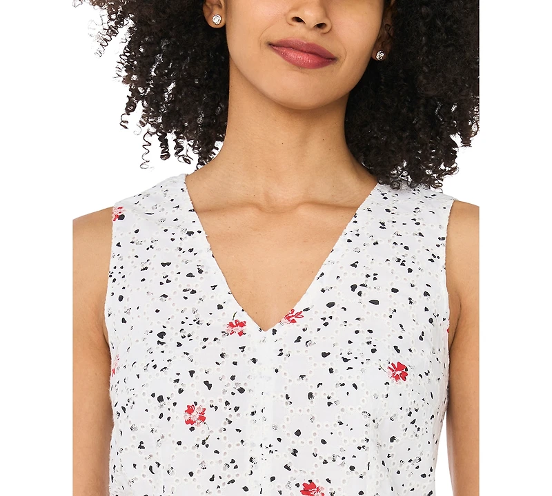 CeCe Women's Printed V-Neck Sleeveless Flowy Blouse