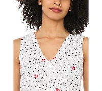 CeCe Women's Printed V-Neck Sleeveless Flowy Blouse