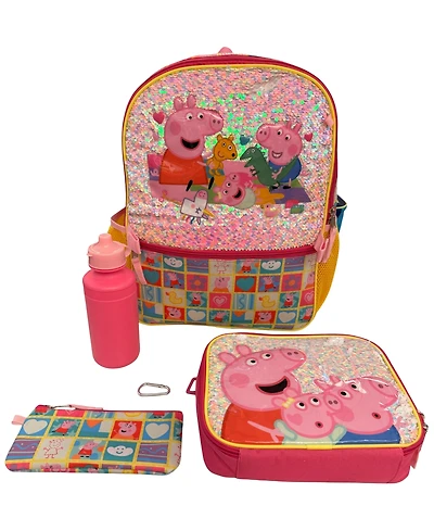 Accessory Innovations Peppa Pig Backpack, Lunch Bag, Water Bottle, Zip Case and Carabiner, 5-Piece Set