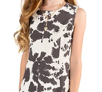 Rare Editions Girls' 7-16 Cow Print Twill Paneled A-Line Dress with Necklace