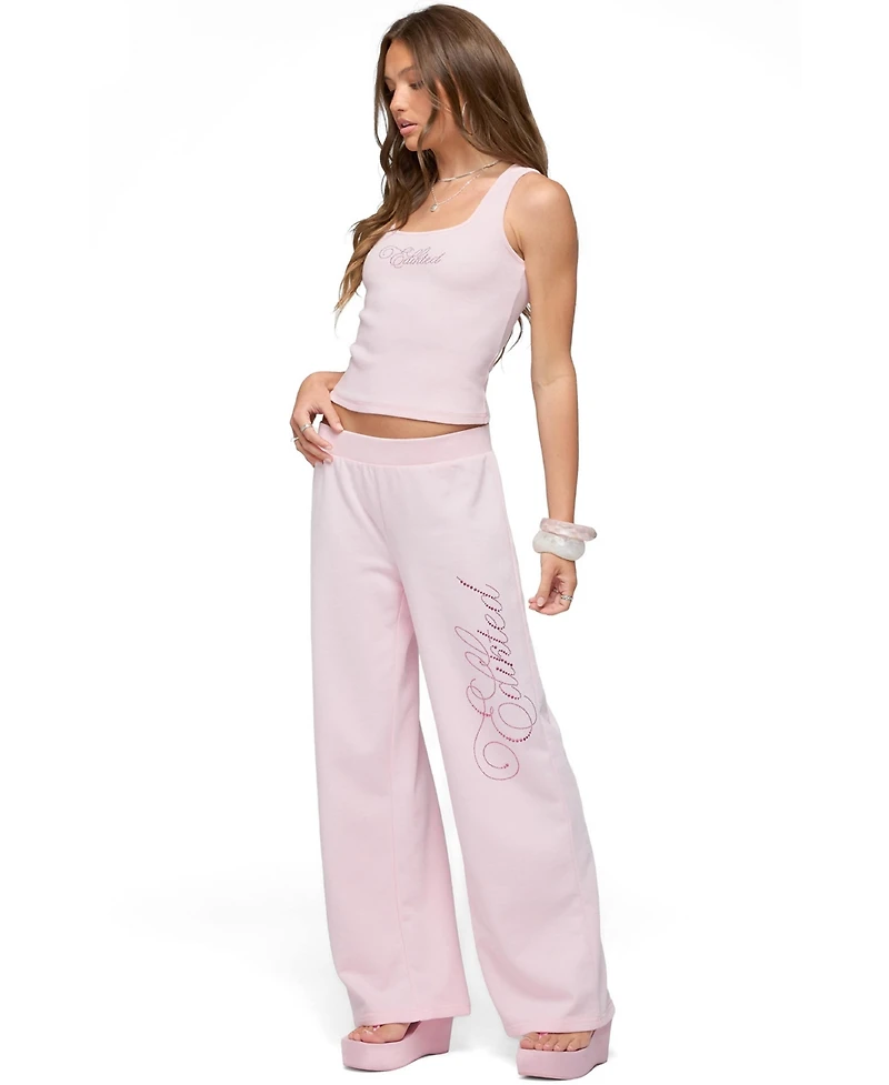 Edikted Women's Studio Rhinestone Sweatpants