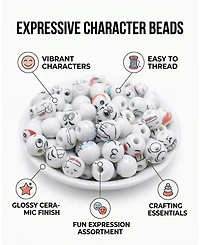 Sevorley 50Pcs White 12mm Ceramic Expression-Face Loose Beads for Diy Jewelry
