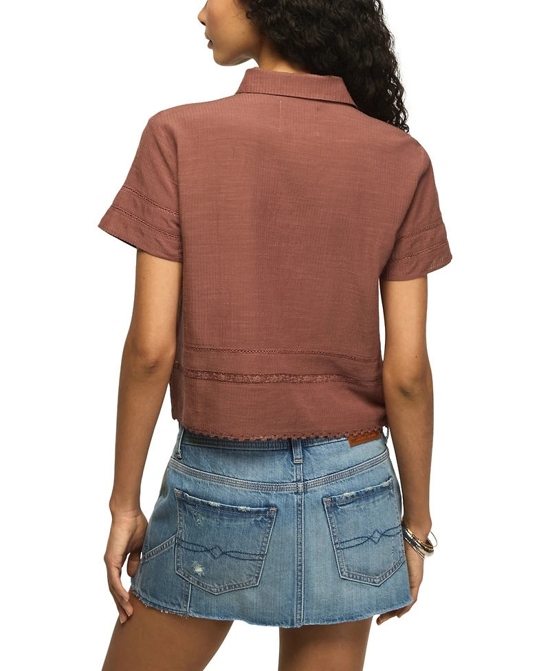Lucky Brand Women's Lace Trimmed Button Front Camp Shirt