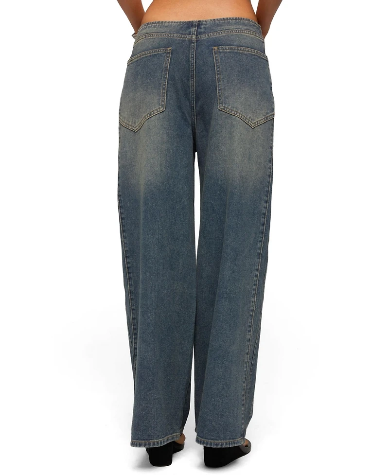 Edikted Women's Elia No Waistband Low Rise Baggy Jeans