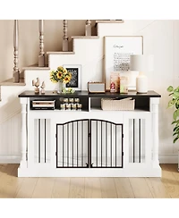 63" Large Dog Crate for 2 Dogs, Roman Column Kennel with Open Storage for Small Medium Dogs, Dog Cage Table Tv Stand, Dog Kennel Entertainment Center