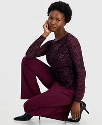 I.n.c. International Concepts Women's Petite Long-Sleeve Ruched Mesh Blouse, Macy's Exclusive
