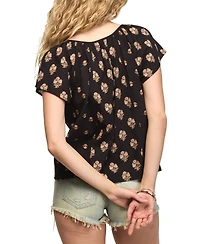 Lucky Brand Women's Short-Sleeve Print Notch Neck Mix Top