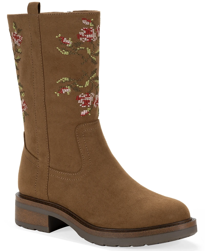 Style & Co Women's Tiannaa Embroidered Round Toe Mid Shaft Boots, Macy's Exclusive