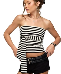 Edikted Women's Finly Striped Tie Front Strapless Top