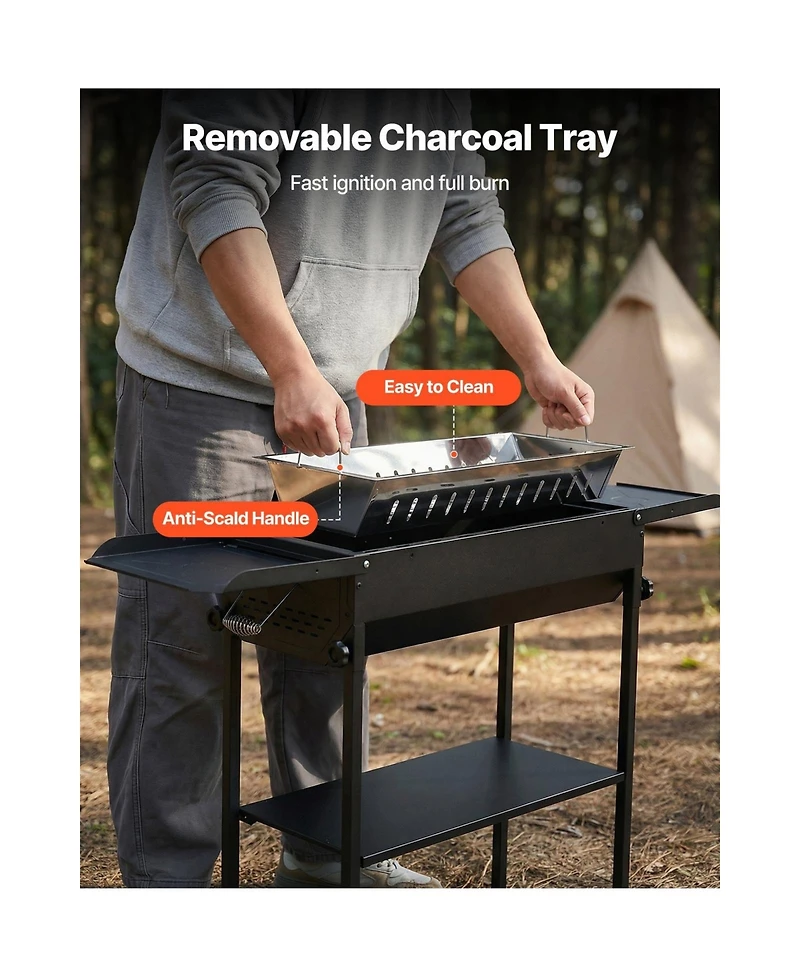 Cozito Foldable Charcoal Grill with Adjustable Height and Folding Side Tables
