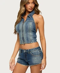 Edikted Women's Gaya Backless Zip Up Denim Top