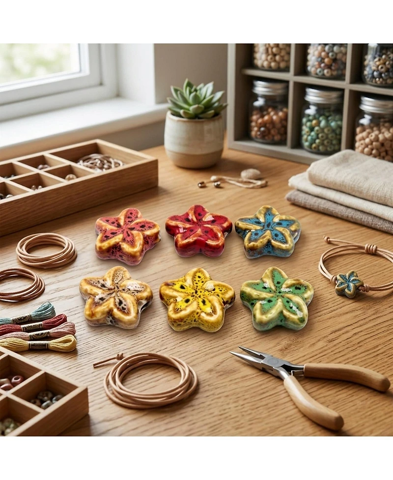 Sevorley 24Piece Set Ceramic Flower-Shaped Loose Beads for Diy Jewelry