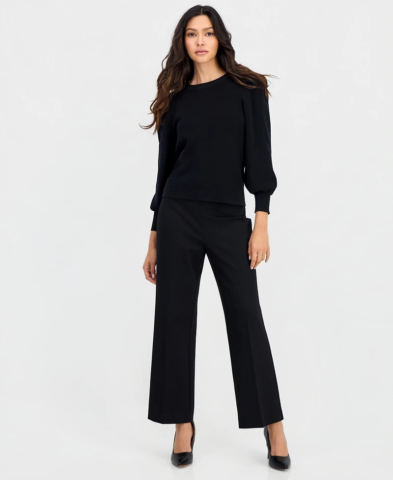 Anne Klein Essentials Petite Long-Puff-Sleeve Crewneck Sweater