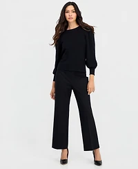 Anne Klein Essentials Petite Long-Puff-Sleeve Crewneck Sweater