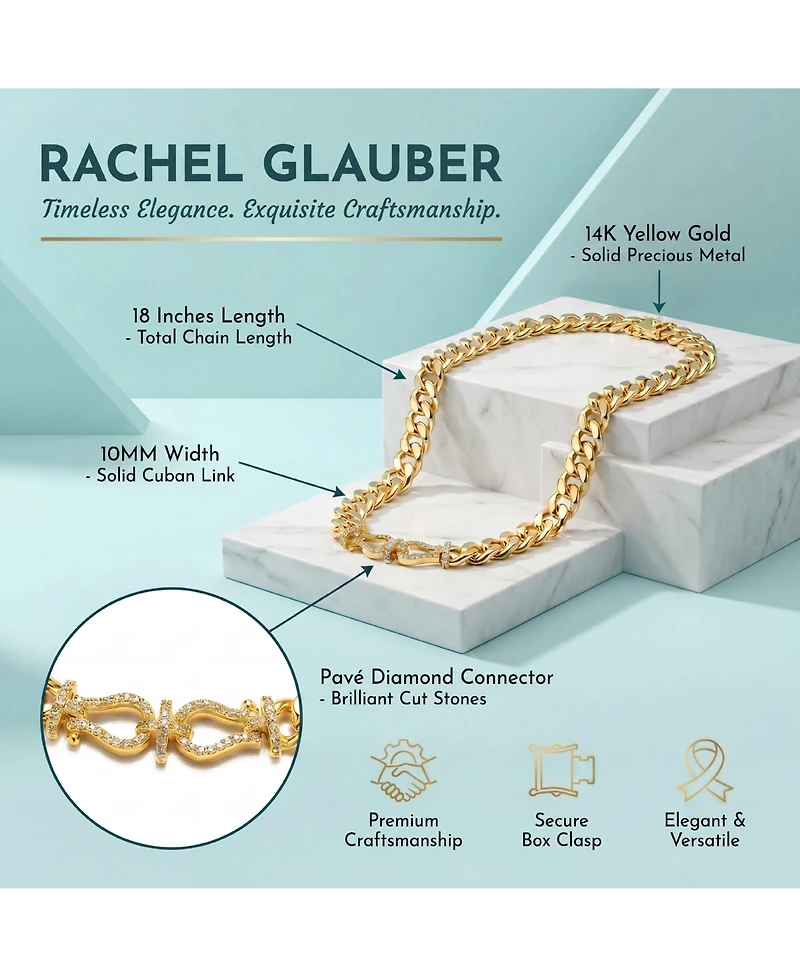 Rachel Glauber 14k Yellow Gold Plated with Cubic Zirconia Miami Cuban Chain Door Knocker Necklace
