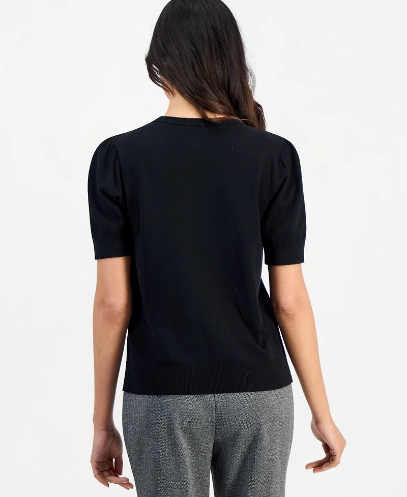 Anne Klein Essentials Petite Puff-Sleeve Crewneck Sweater