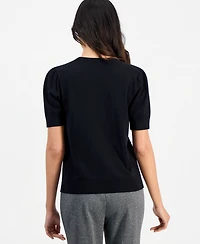 Anne Klein Essentials Petite Puff-Sleeve Crewneck Sweater