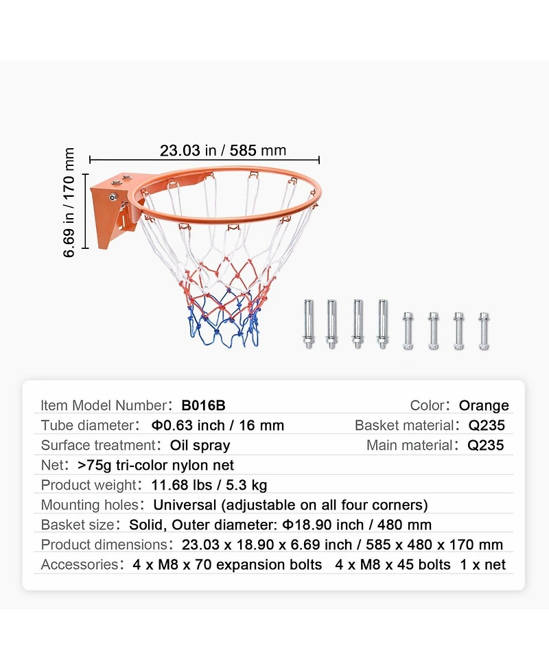 Sevorley 18-Inch Heavy Duty Breakaway Basketball Rim with Spring Flex and Net