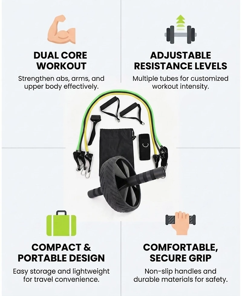 Sevorley Resistance Training and Ab Bundle with Tube Kit and Sturdy Ab Wheel