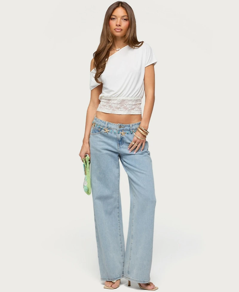 Edikted Women's Michy Off Shoulder Lacey Top