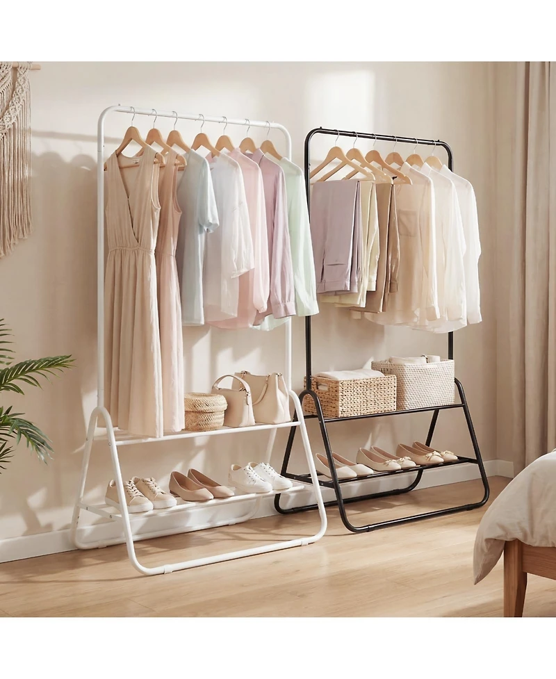Costway Heavy Duty Clothes Rack Metal Garment with Hanging Rod and Storage Shelves