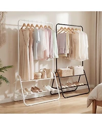 Costway Heavy Duty Clothes Rack Metal Garment with Hanging Rod and Storage Shelves
