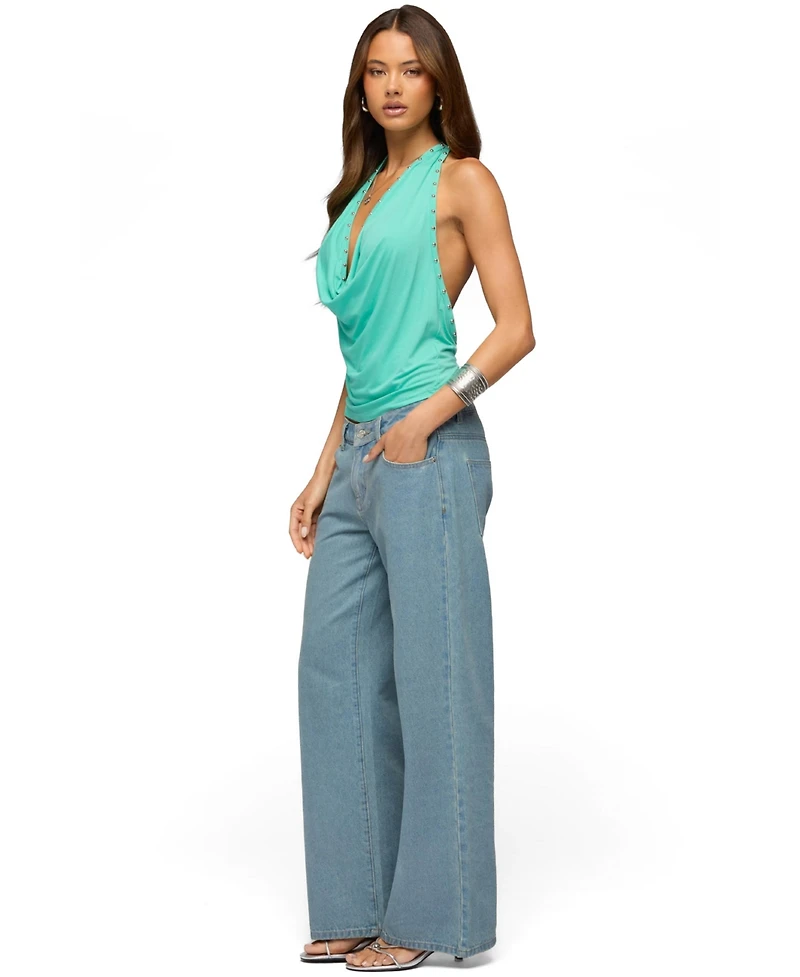 Edikted Women's Sephie Stud Cowl Neck Halter Top