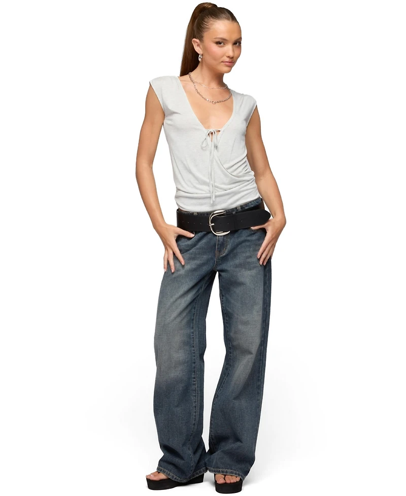 Edikted Women's Tie Front V Neck Wrap Top
