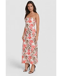 Bebe Women's Printed Satin Strapless Maxi Dress