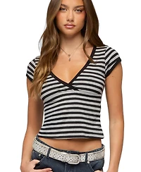 Edikted Women's Laia Striped V Neck T Shirt
