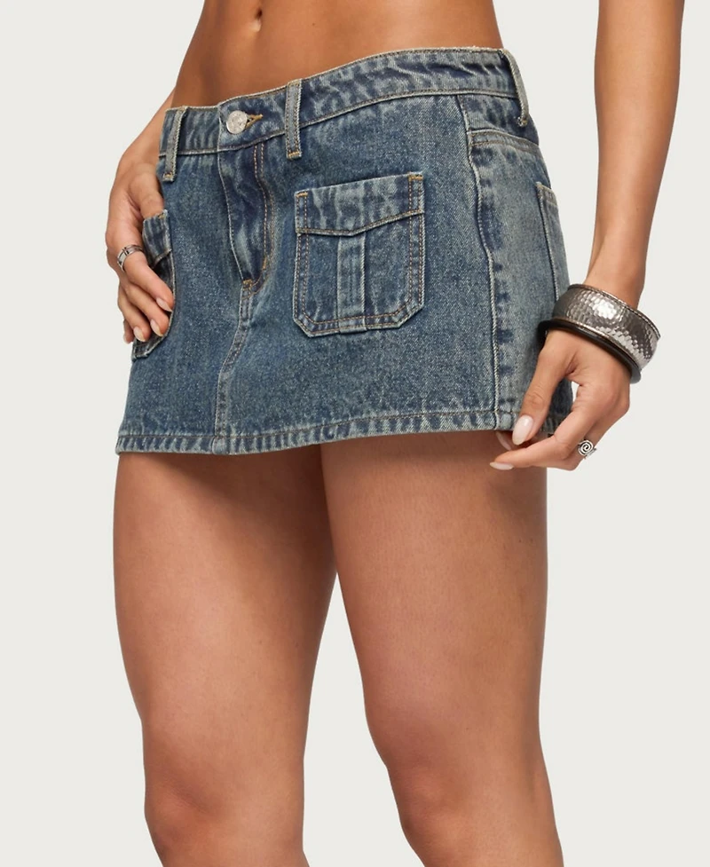 Edikted Women's Ayala Washed Denim Micro Skort