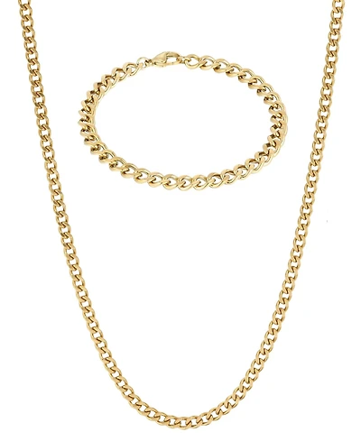 Adornia Men's Tarnish Resistant Gold 5mm Curb Chain Bracelet and Necklace Set