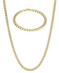 Adornia Men's Tarnish Resistant Gold 5mm Curb Chain Bracelet and Necklace Set