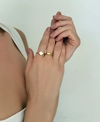 Adornia Gold Imitation Pearl Clover and Eternity Band Ring Set