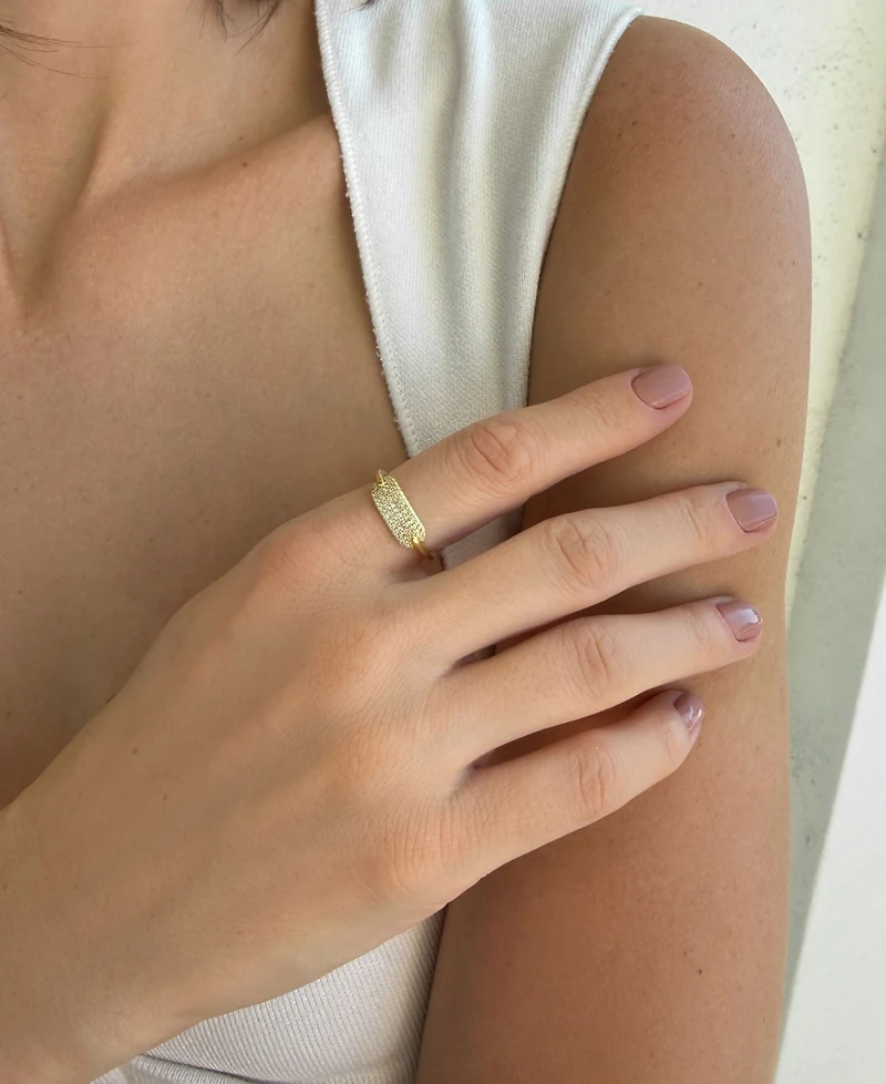 Adornia Gold-Plated Cubic Zirconia Plate Band Ring