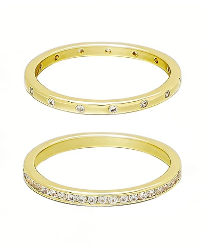 Adornia 14k Gold 1/2 Eternity and Dotted Band Set of 2 Rings