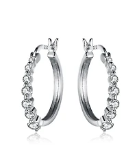 Genevive Timeless White Gold Plated Cz Small Graduated Hoop Earrings