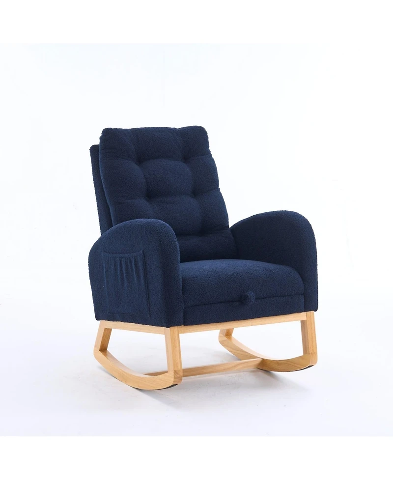 Sailvan Upholstered High Back Accent Rocking Chair with Footrest and Storage Pocket for Living Room