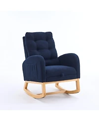 Sailvan Upholstered High Back Accent Rocking Chair with Footrest and Storage Pocket for Living Room