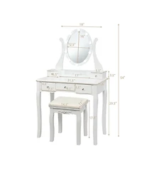 Volenca Lighted Vanity Set with 10 Led Bulbs, 5 Drawers, Cushioned Stool