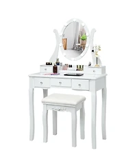 Volenca Lighted Vanity Set with 10 Led Bulbs, 5 Drawers, Cushioned Stool