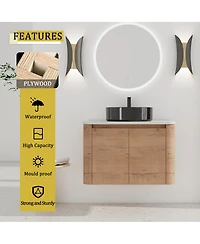 Sillysis Wall Mounted Modern Bathroom Vanity with Plywood Cabinet, Stone Countertop